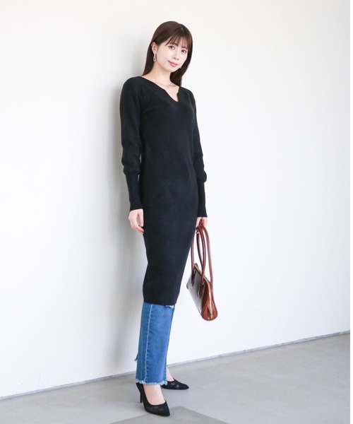 a lot of love(ア ロット オブ ラブ)の「ラウンドキーネック ニットワンピース(ワンピース・レディース・ブラック/オフホワイト/グレー・FREE)」の16枚目の写真