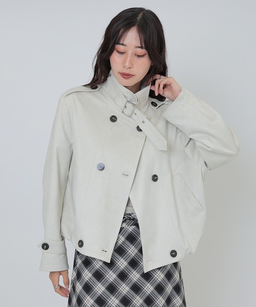 SUWDEE(スーディー)の「stand collar belt double breasted coat(その他アウター・レディース・ブラウン/アイボリー・FREE)」の1枚目の写真