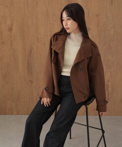 SUWDEE(スーディー)の「stand collar belt double breasted coat(その他アウター・レディース・ブラウン/アイボリー・FREE)」の9枚目の写真