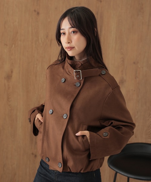 SUWDEE(スーディー)の「stand collar belt double breasted coat(その他アウター・レディース・ブラウン/アイボリー・FREE)」の10枚目の写真