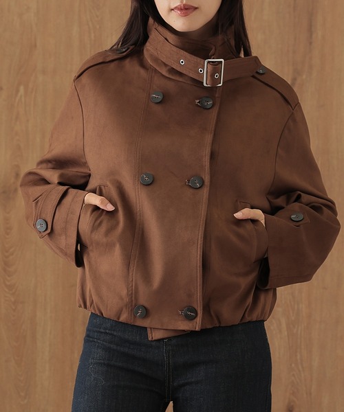 SUWDEE(スーディー)の「stand collar belt double breasted coat(その他アウター・レディース・ブラウン/アイボリー・FREE)」の11枚目の写真