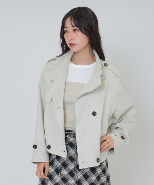 SUWDEE(スーディー)の「stand collar belt double breasted coat(その他アウター・レディース・ブラウン/アイボリー・FREE)」の4枚目の写真