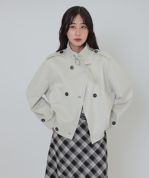 SUWDEE(スーディー)の「stand collar belt double breasted coat(その他アウター・レディース・ブラウン/アイボリー・FREE)」の6枚目の写真