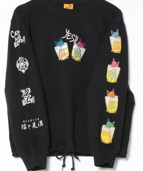 go slow caravan（ゴースローキャラバン）の「空紡糸裏毛 猫と麦酒 ヘムスピンドル クルースウェット（スウェット・メンズ・アイボリー/ブラック・SMALL/MEDIUM/LARGE/X-LARGE）」の21枚目の写真