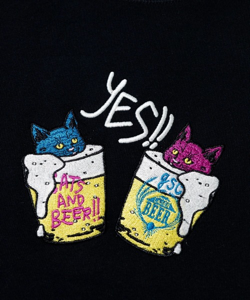 go slow caravan（ゴースローキャラバン）の「空紡糸裏毛 猫と麦酒 ヘムスピンドル クルースウェット（スウェット・メンズ・アイボリー/ブラック・SMALL/MEDIUM/LARGE/X-LARGE）」の4枚目の写真