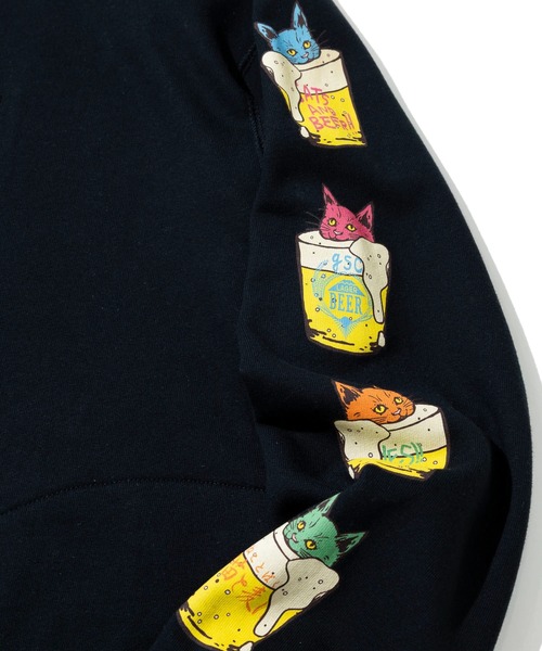 go slow caravan（ゴースローキャラバン）の「空紡糸裏毛 猫と麦酒 ヘムスピンドル クルースウェット（スウェット・メンズ・アイボリー/ブラック・SMALL/MEDIUM/LARGE/X-LARGE）」の9枚目の写真