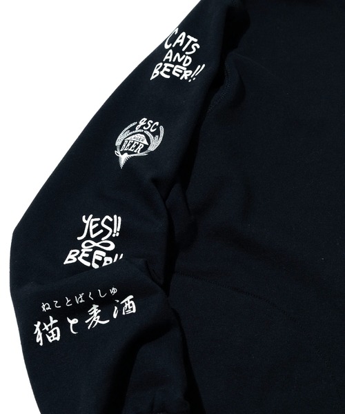 go slow caravan（ゴースローキャラバン）の「空紡糸裏毛 猫と麦酒 ヘムスピンドル クルースウェット（スウェット・メンズ・アイボリー/ブラック・SMALL/MEDIUM/LARGE/X-LARGE）」の7枚目の写真