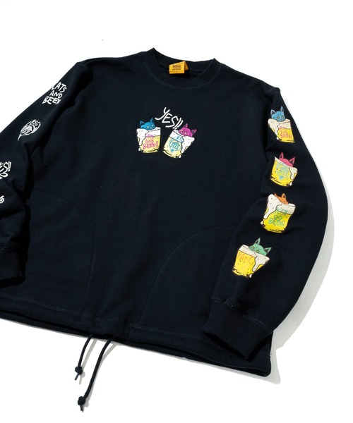 go slow caravan（ゴースローキャラバン）の「空紡糸裏毛 猫と麦酒 ヘムスピンドル クルースウェット（スウェット・メンズ・アイボリー/ブラック・SMALL/MEDIUM/LARGE/X-LARGE）」の6枚目の写真