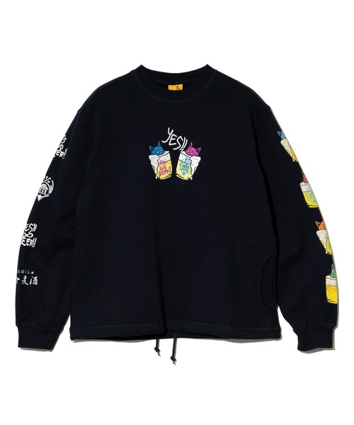 go slow caravan（ゴースローキャラバン）の「空紡糸裏毛 猫と麦酒 ヘムスピンドル クルースウェット（スウェット・メンズ・アイボリー/ブラック・SMALL/MEDIUM/LARGE/X-LARGE）」の13枚目の写真