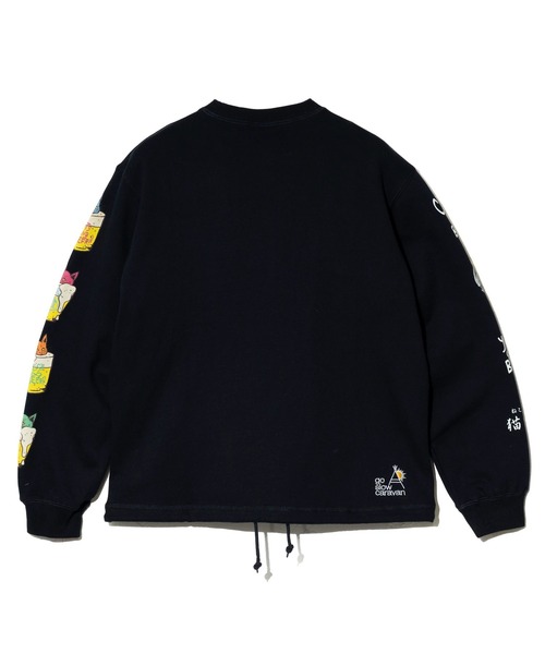 go slow caravan（ゴースローキャラバン）の「空紡糸裏毛 猫と麦酒 ヘムスピンドル クルースウェット（スウェット・メンズ・アイボリー/ブラック・SMALL/MEDIUM/LARGE/X-LARGE）」の14枚目の写真