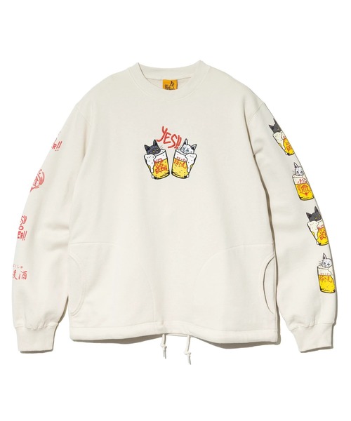 go slow caravan（ゴースローキャラバン）の「空紡糸裏毛 猫と麦酒 ヘムスピンドル クルースウェット（スウェット・メンズ・アイボリー/ブラック・SMALL/MEDIUM/LARGE/X-LARGE）」の16枚目の写真