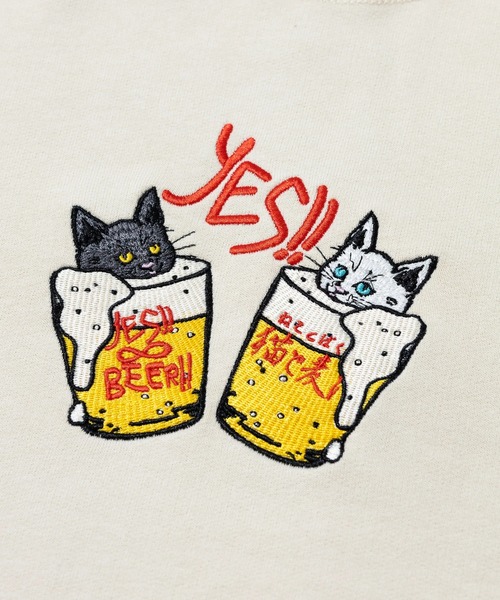 go slow caravan（ゴースローキャラバン）の「空紡糸裏毛 猫と麦酒 ヘムスピンドル クルースウェット（スウェット・メンズ・アイボリー/ブラック・SMALL/MEDIUM/LARGE/X-LARGE）」の17枚目の写真