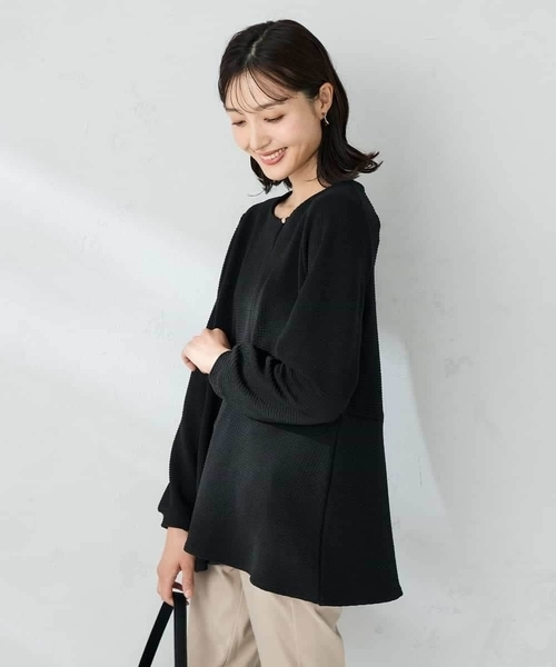a.v.v(アーヴェヴェ)の「千鳥ジャガードペプラムトップス(Tシャツ/カットソー・レディース・グレー系その他/ブラック・38/36/40)」の12枚目の写真