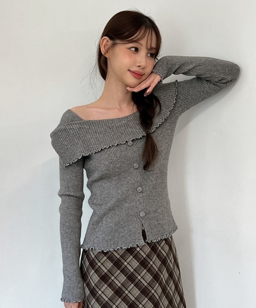 セール】【着用動画あり・4色展開】フリルオフショルダーニット/2025