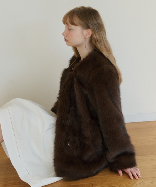 セール】collarless smooth fur coat / カラーレススムースファー