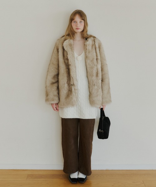 collarless smooth fur coat / カラーレススムースファーコート（ノー