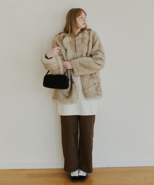 collarless smooth fur coat / カラーレススムースファーコート（ノー