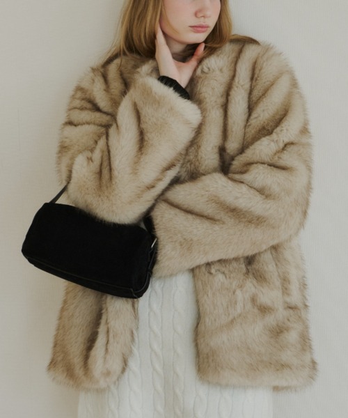 ジャケット・アウター giunon collarless smooth fur coat GIUNON（ジウノン）の「collarless smooth fur coat / カラーレス