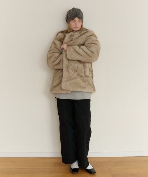 collarless smooth fur coat / カラーレススムースファーコート（ノー