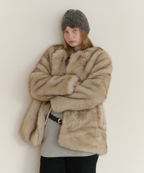 collarless smooth fur coat / カラーレススムースファーコート（ノー