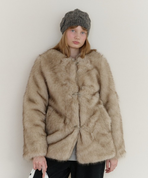 ジャケット・アウター giunon collarless smooth fur coat collarless smooth fur coat / カラーレススムースファーコート（ノー