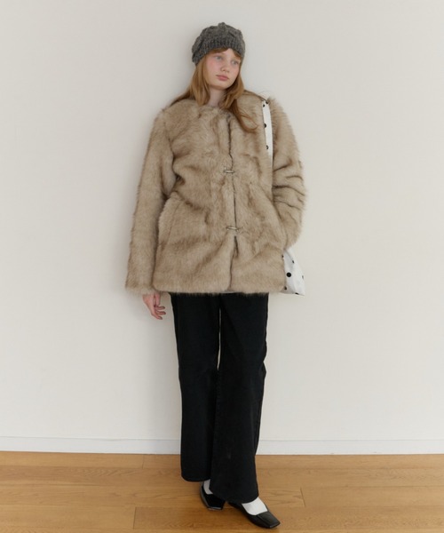 ジャケット・アウター giunon collarless smooth fur coat collarless smooth fur coat / カラーレススムースファーコート（ノー
