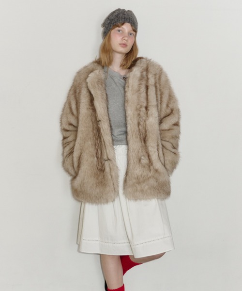 collarless smooth fur coat / カラーレススムースファーコート（ノー