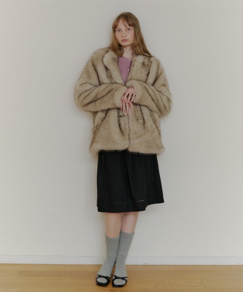 ジャケット・アウター giunon collarless smooth fur coat collarless smooth fur coat / カラーレススムースファーコート（ノー