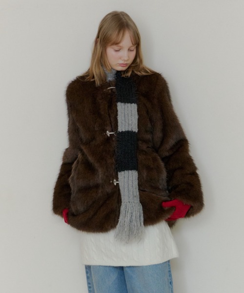 セール】collarless smooth fur coat / カラーレススムースファー