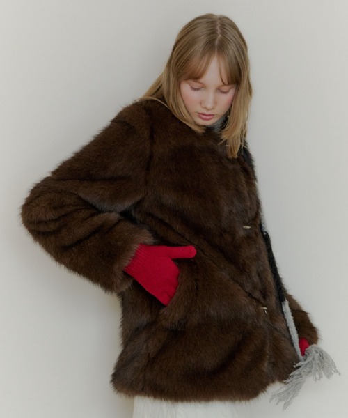 セール】collarless smooth fur coat / カラーレススムースファー