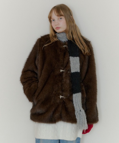 セール】collarless smooth fur coat / カラーレススムースファー