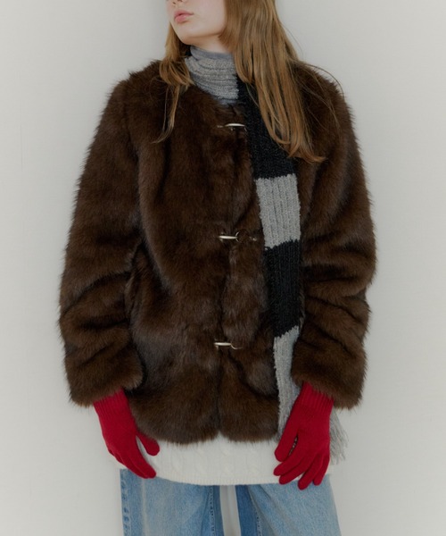 ジャケット・アウター giunon collarless smooth fur coat GIUNON ノーカラーコート コート collarless smooth fur coat / カラー