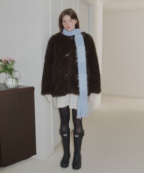 セール】collarless smooth fur coat / カラーレススムースファー