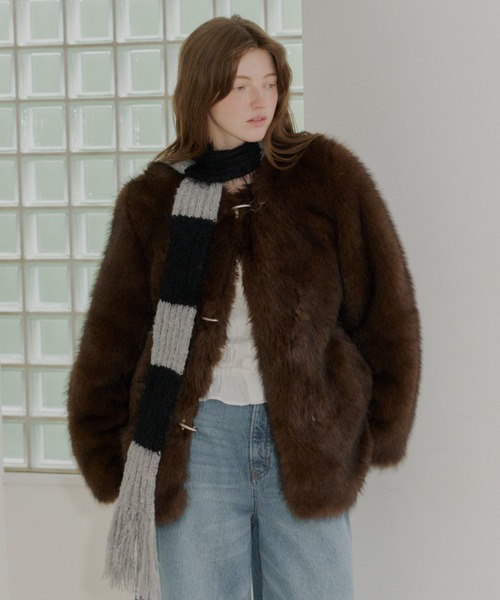 セール】collarless smooth fur coat / カラーレススムースファー