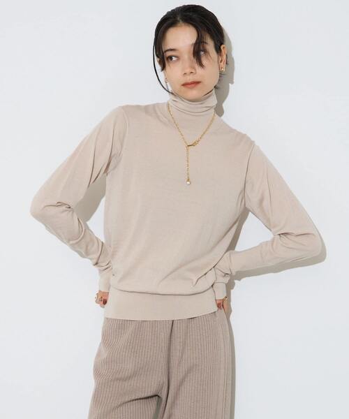Liesse（リエス）の「ウォッシャブルウールタートルニット（ニット/セーター・レディース・ホワイト×ブラック/ベージュ/ブラウン/ピンク/ブラック/ライトグレー・FREE）」の8枚目の写真