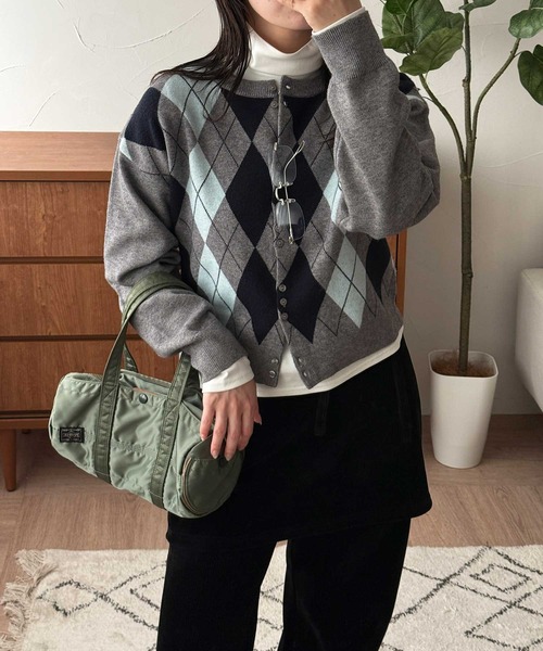 MUHET(ミュエータ)の「【set item】turtle neck inner & crew neck cardigan / タートルネックインナー&クルーネックカーディガンセット(カーディガン/ボレロ・レディース・ボルドー/ブラウン/ネイビー/グレー・FREE)」の2枚目の写真