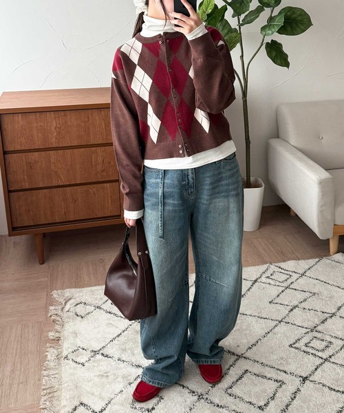 MUHET(ミュエータ)の「【set item】turtle neck inner & crew neck cardigan / タートルネックインナー&クルーネックカーディガンセット(カーディガン/ボレロ・レディース・ボルドー/ブラウン/ネイビー/グレー・FREE)」の9枚目の写真