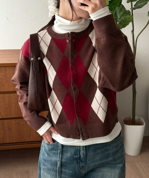 MUHET(ミュエータ)の「【set item】turtle neck inner & crew neck cardigan / タートルネックインナー&クルーネックカーディガンセット(カーディガン/ボレロ・レディース・ボルドー/ブラウン/ネイビー/グレー・FREE)」の8枚目の写真