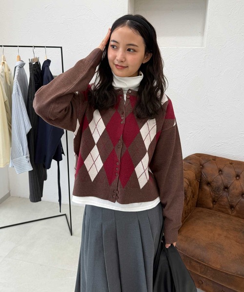 MUHET(ミュエータ)の「【set item】turtle neck inner & crew neck cardigan / タートルネックインナー&クルーネックカーディガンセット(カーディガン/ボレロ・レディース・ボルドー/ブラウン/ネイビー/グレー・FREE)」の7枚目の写真