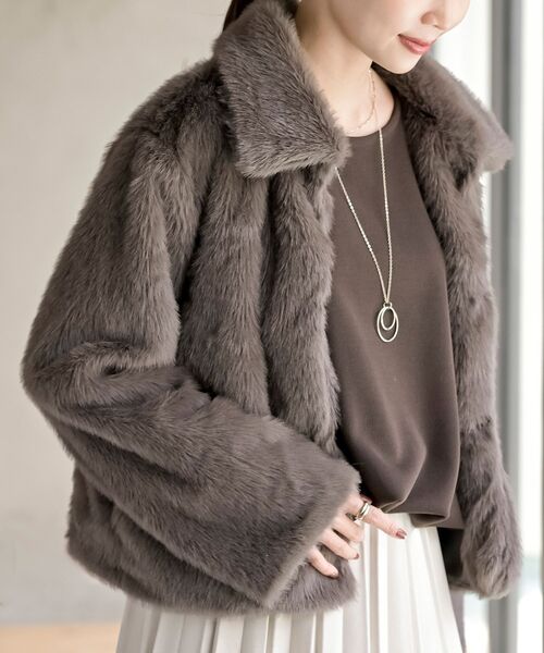 襟付きフェイクファーショートジャケット（ブルゾン）｜rps（アール