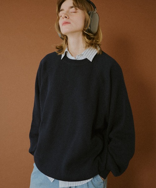 BROKEN BASE（ブロークンベース）の「Classic Soft Raglan Knit / クラシックソフトラグランニット（ニット/セーター・メンズ・ネイビー/チャコールグレー・MEDIUM/LARGE）」の3枚目の写真