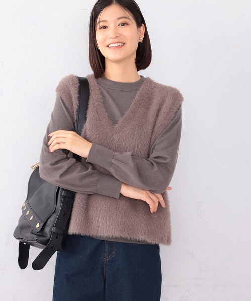 GALLORIA(ギャローリア)の「ニットファーベストアンサンブル(アンサンブル・レディース・ブラウン/ライトベージュ/ネイビー・M/S/LL/L)」の2枚目の写真
