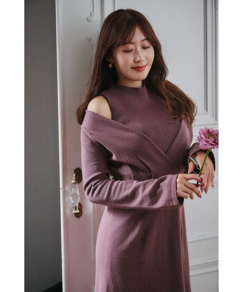 Cache-Coeur Layered Knit Dress（ワンピース）｜Her lip to（ハー
