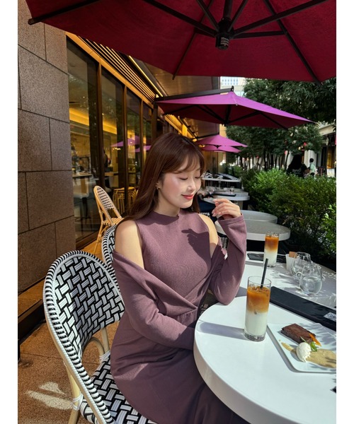 Cache-Coeur Layered Knit Dress（ワンピース）｜Her lip to（ハー