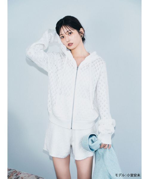 LILY BROWN（リリーブラウン）の「透かし編ニットパーカー（パーカー・レディース・ホワイト/ピンク/グレー・F）」の8枚目の写真