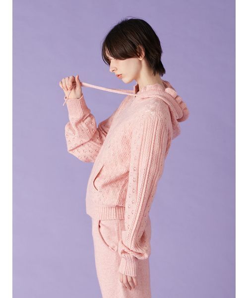 LILY BROWN（リリーブラウン）の「透かし編ニットパーカー（パーカー・レディース・ホワイト/ピンク/グレー・F）」の11枚目の写真