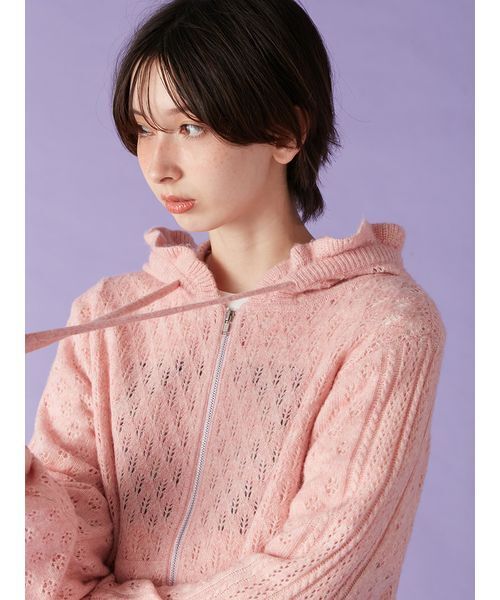 LILY BROWN（リリーブラウン）の「透かし編ニットパーカー（パーカー・レディース・ホワイト/ピンク/グレー・F）」の12枚目の写真