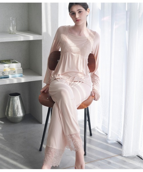 PEACH JOHN（ピーチジョン）の「ナイトブラ内蔵ＨＡＲＡマキパジャマ（長袖）（ルームウェア/パジャマ・レディース・ブラウン/ピンクベージュ・BC65/BC70/BC75/DE65/DE70/DE75）」の7枚目の写真
