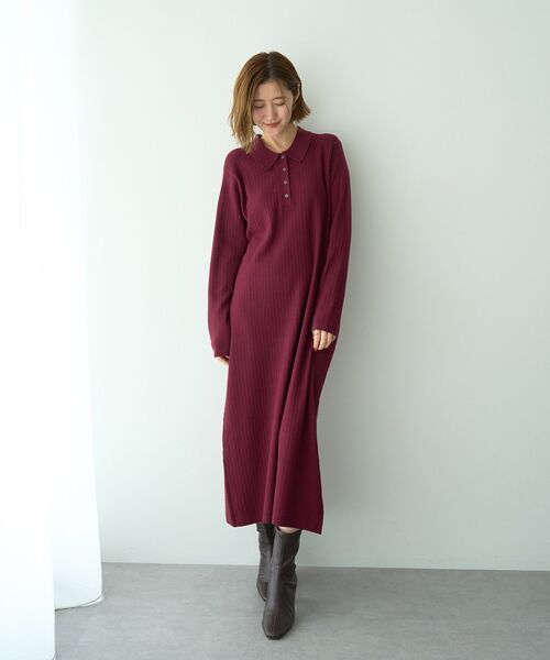 YECCA VECCA(イェッカヴェッカ)の「襟付きニットワンピース(ワンピース・レディース・モカ/ボルドー/ブラック・FREE)」の3枚目の写真