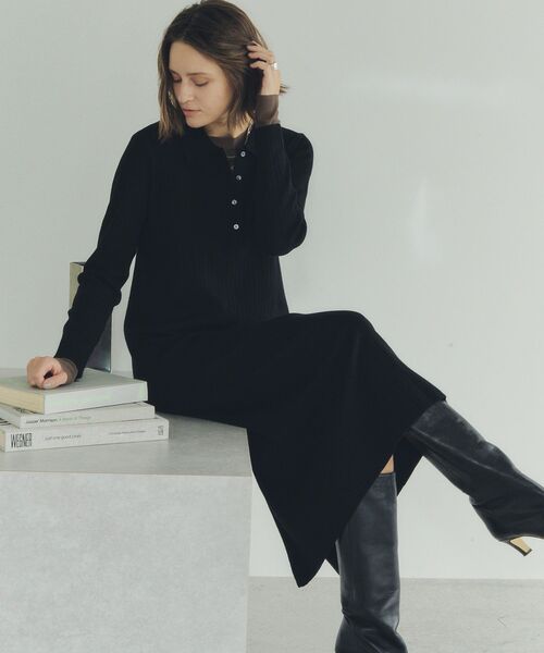 YECCA VECCA(イェッカヴェッカ)の「襟付きニットワンピース(ワンピース・レディース・モカ/ボルドー/ブラック・FREE)」の1枚目の写真